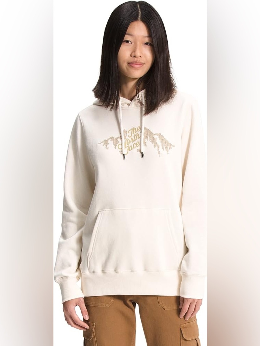 The North Face Women’s Cream and Tan Embroidered Holiday Hoodie, Size Large